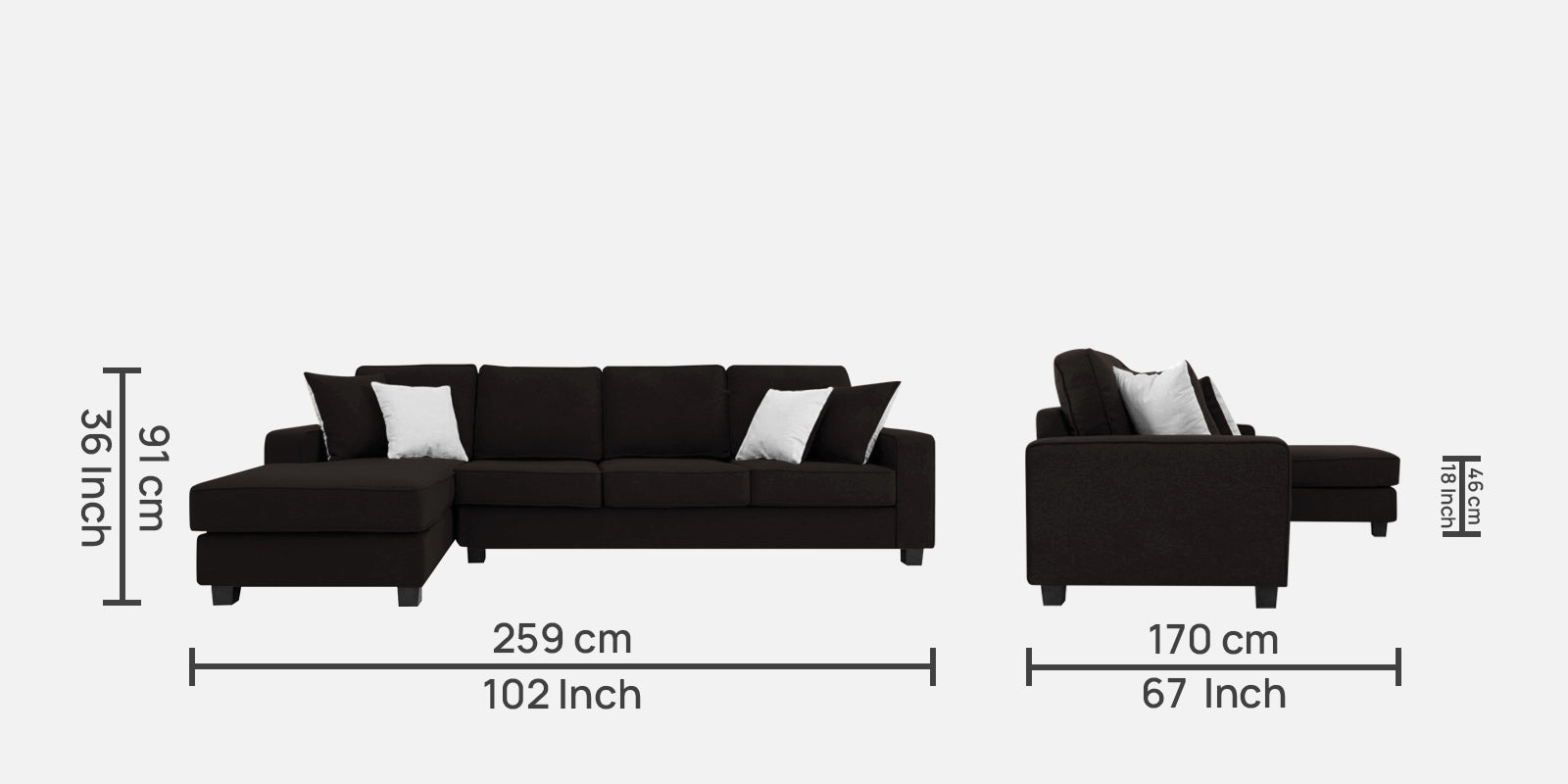 Ladybug Fabric RHS Sectional Sofa (3+Lounger) In Cara Brown Colour - Febonic Living