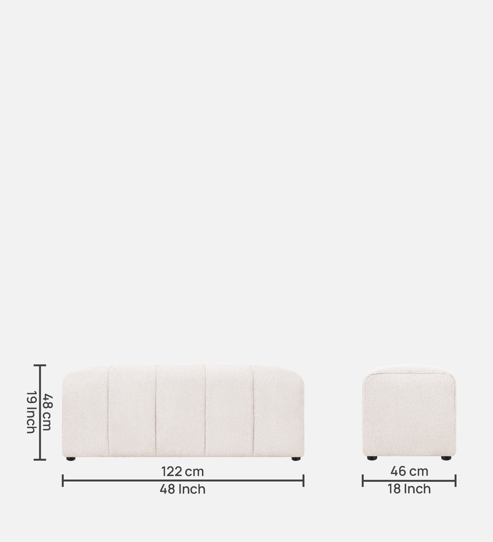 Rexi Boucle Fabric Bench In Bright White Colour - Febonic Living