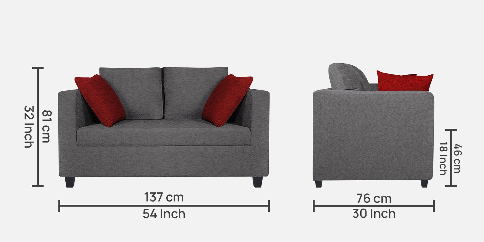 Nuska Fabric 2 Seater Sofa In Sudo Grey Colour - Febonic Living