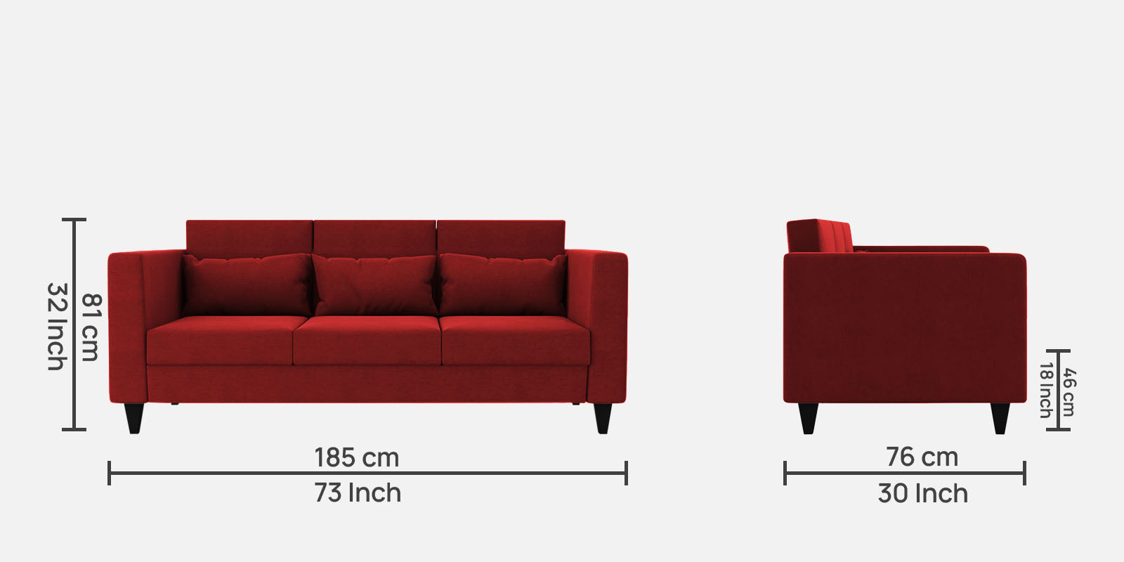 Nipul Fabric 3 Seater Sofa In Blood Maroon Colour - Febonic Living