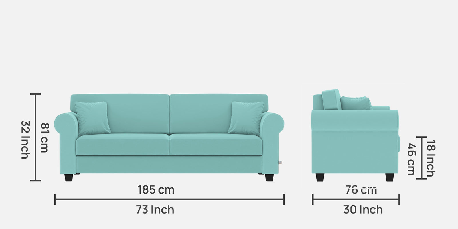 Numonk Velvet 3 Seater Sofa In Barmunda Aqua Colour - Febonic Living