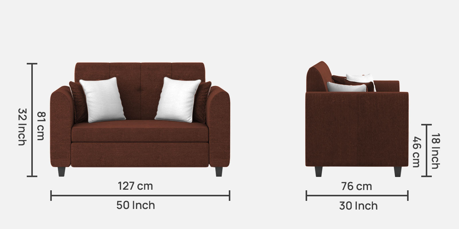 Denmark Fabric 2 Seater Sofa In Coffee Brown Colour - Febonic Living
