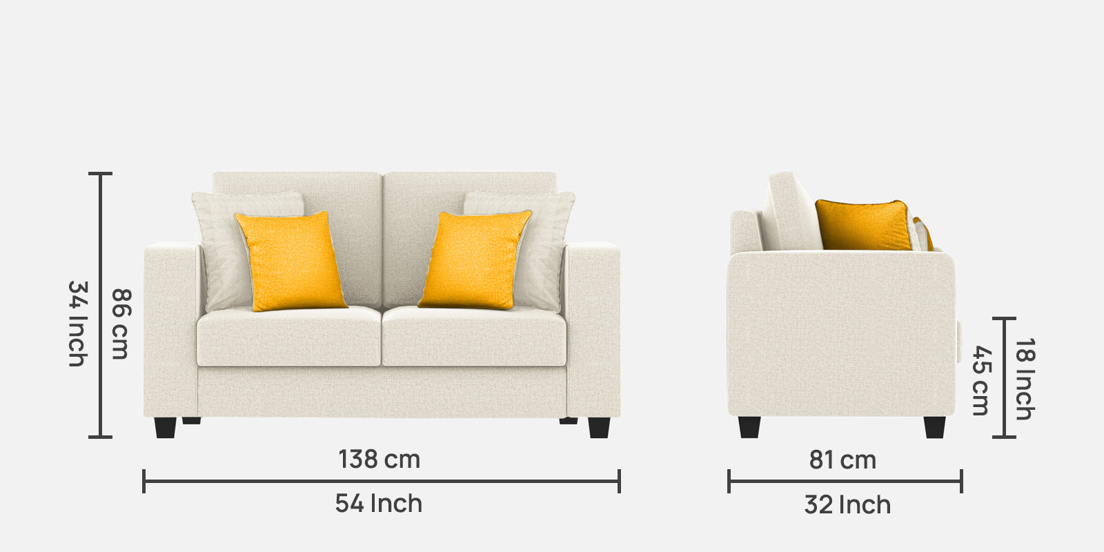 Nabi Fabric 2 Seater Sofa In Ivory cream Colour - Febonic Living