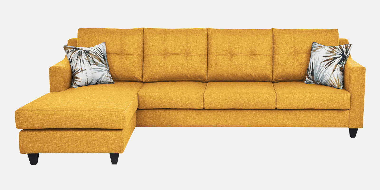 Welly Fabric RHS Sectional Sofa (3+Lounger) In Bold Yellow Colour - Febonic Living