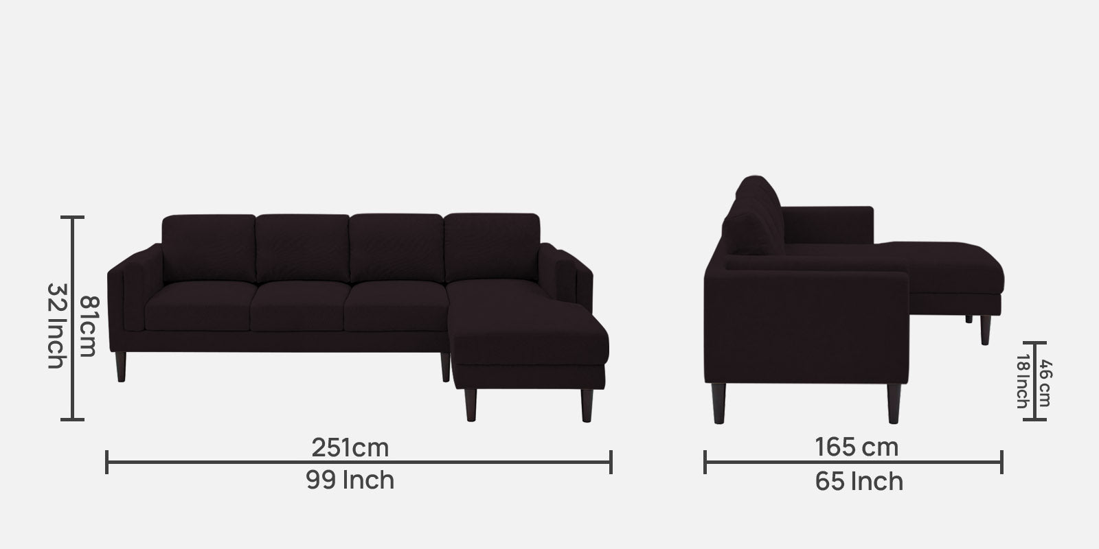 Creata Fabric LHS Sectional Sofa (3+Lounger) in Cara Brown Colour by Febonic