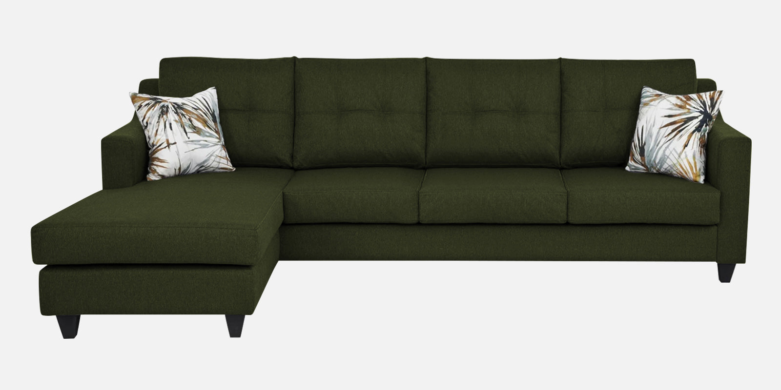 Welly Fabric RHS Sectional Sofa (3+Lounger) In Olive Green Colour - Febonic Living