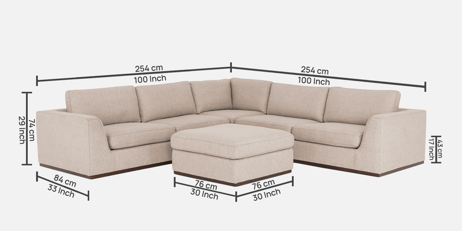 Freedom Velvet 6 Seater RHS Corner Sofa In Camel Beige Colour With Ottoman - Febonic Living
