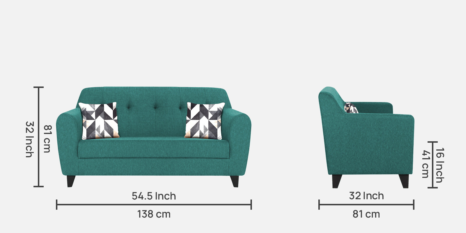 Melaan Fabric 2 Seater Sofa In Sea Green Colour - Febonic Living