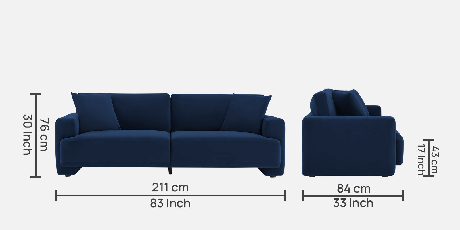Kosta Velvet 3 Seater Sofa In Imperial Blue Colour - Febonic Living