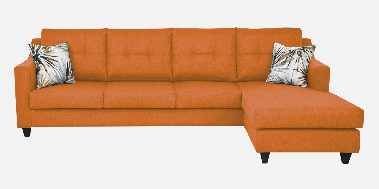 Welly Fabric LHS Sectional Sofa (3+Lounger) In Dark Orange Colour - Febonic Living