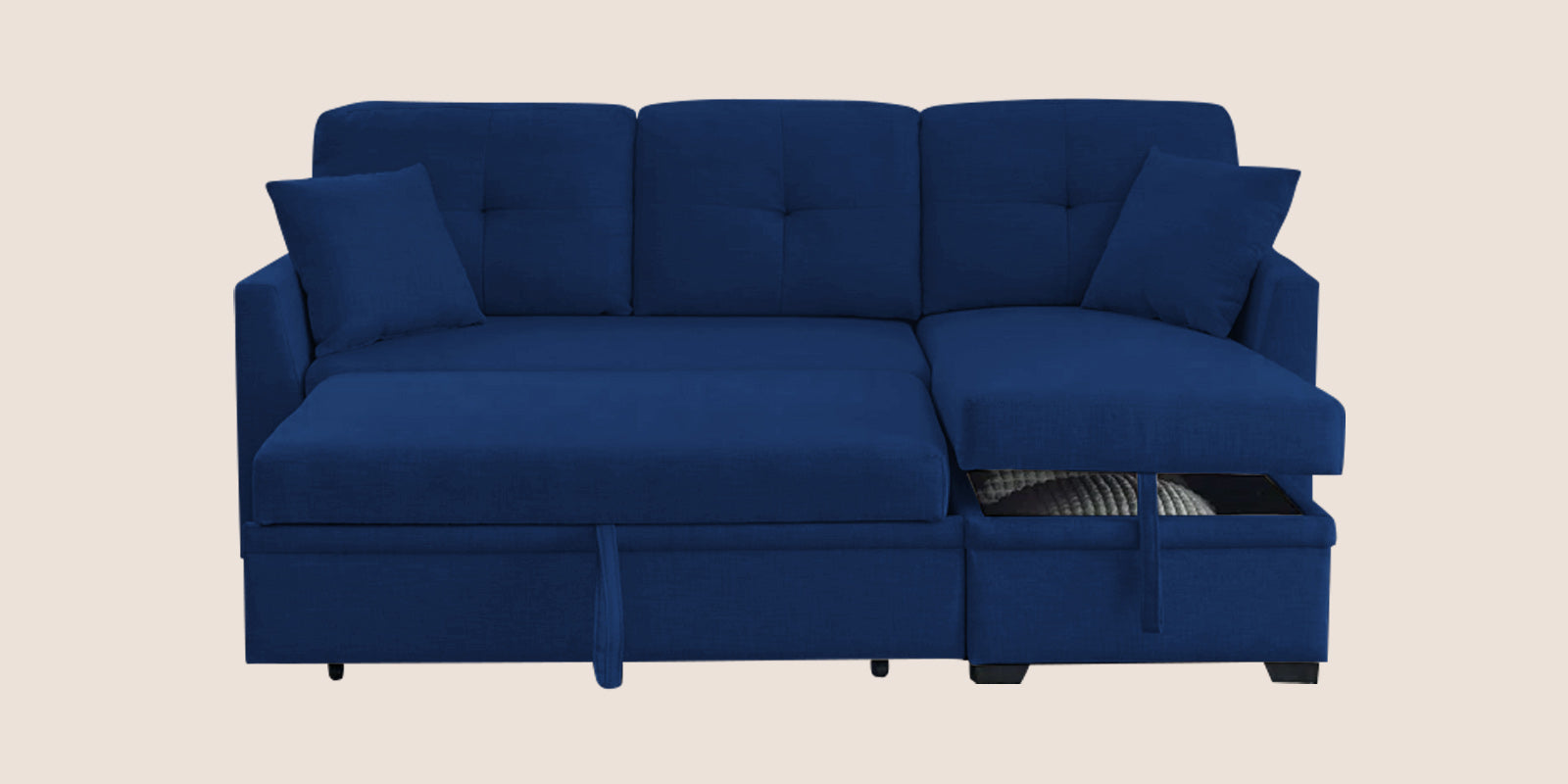 Jody Fabric 3 Seater Pull Out Sofa Cum Bed In Royal Blue Colour With Storage - Febonic Living