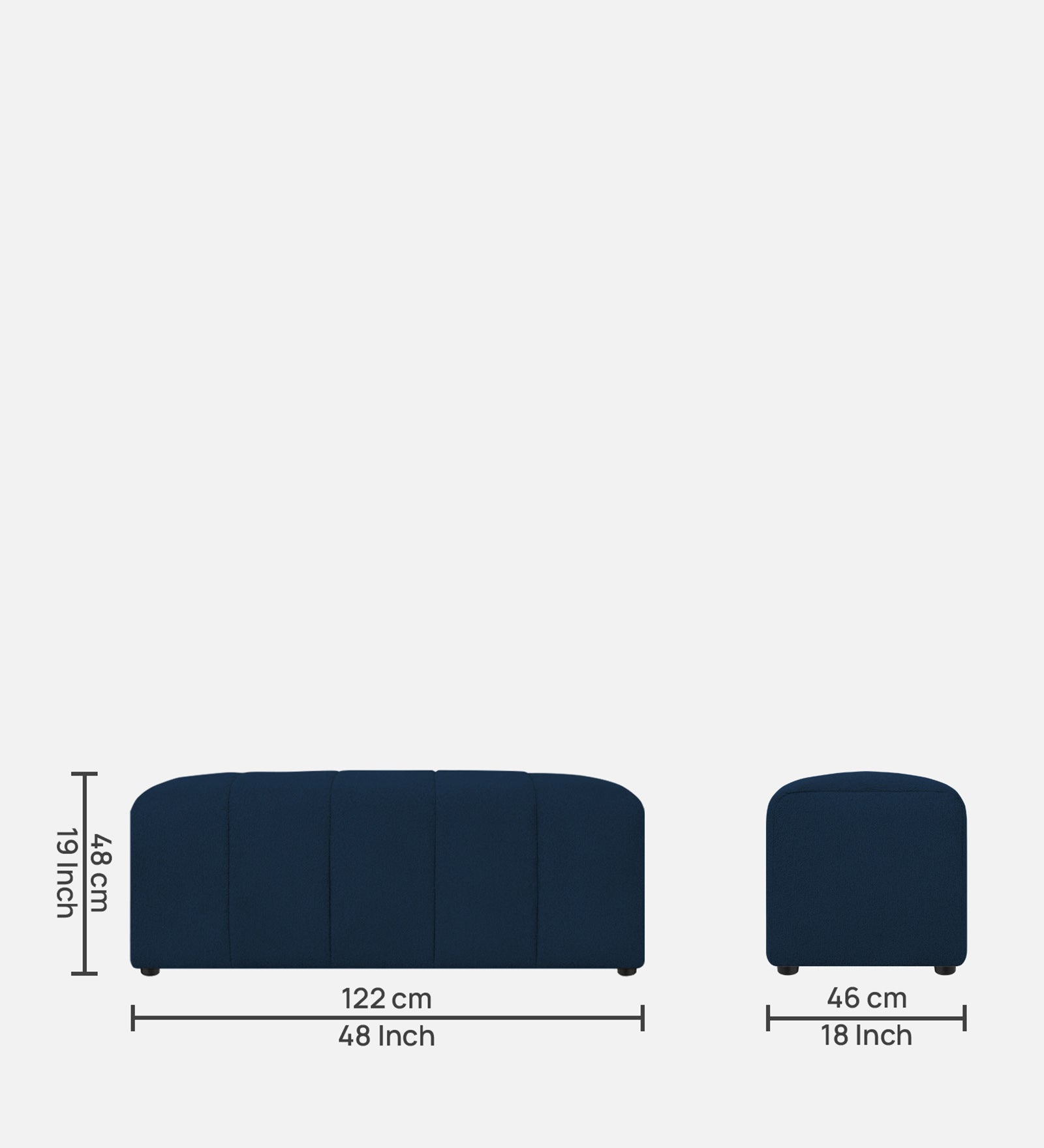 Rexi Boucle Fabric Bench In Danim Blue Colour - Febonic Living