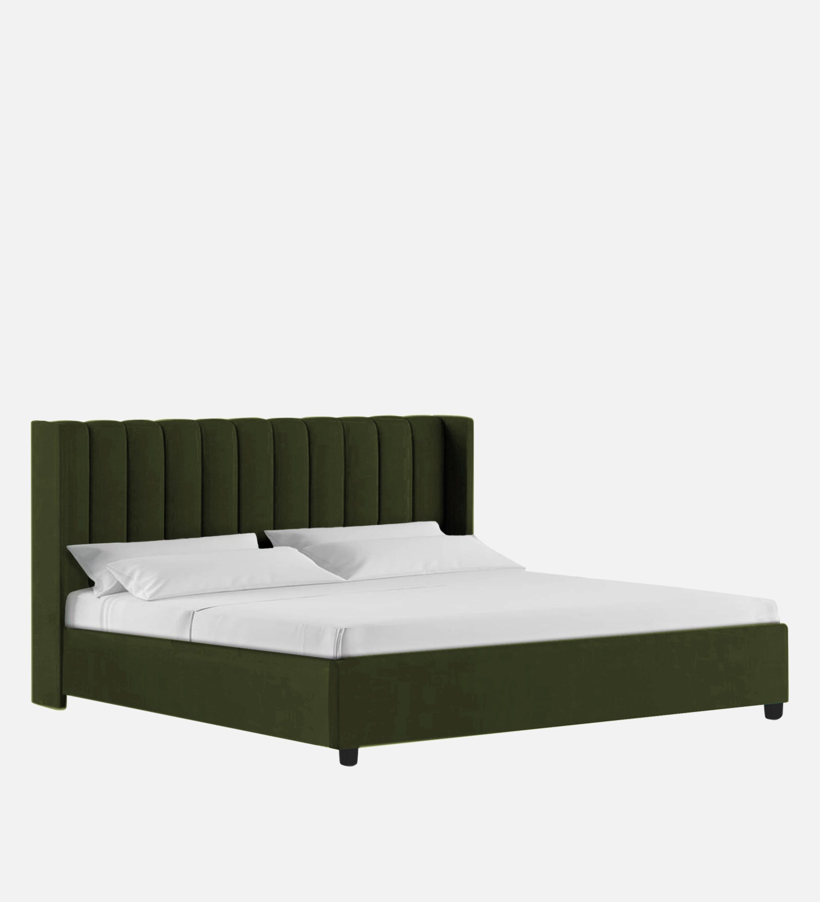 Colina Fabric Upholstered Queen Size Bed In Olive Green Colour With Box Storage - Febonic Living