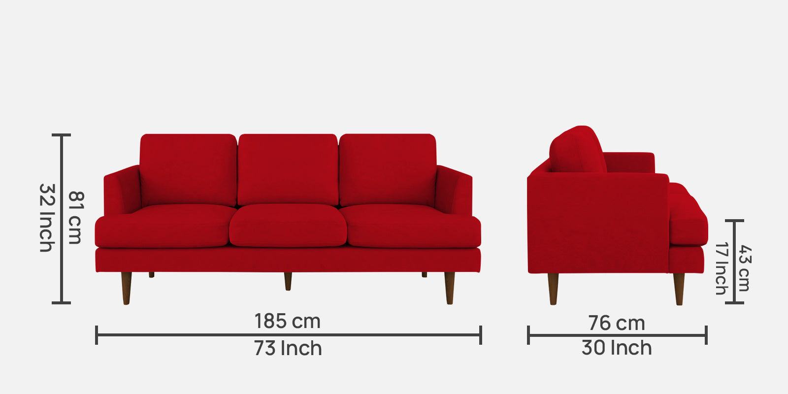 Motra Velvet 3 Seater Sofa In Berry Maroon Colour