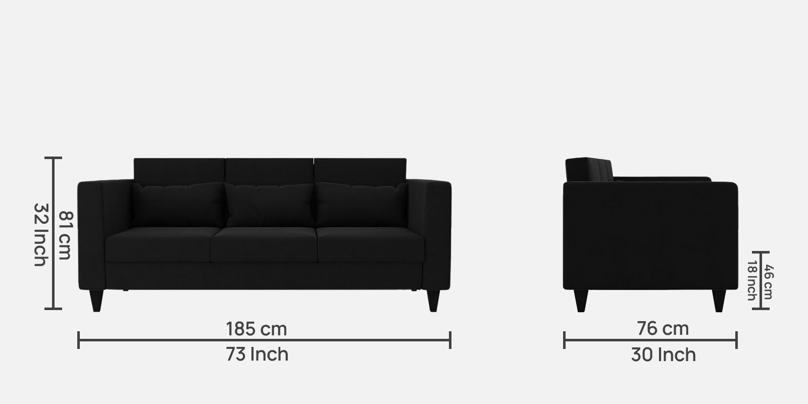 Nipul Fabric 3 Seater Sofa In Zed Black Colour - Febonic Living