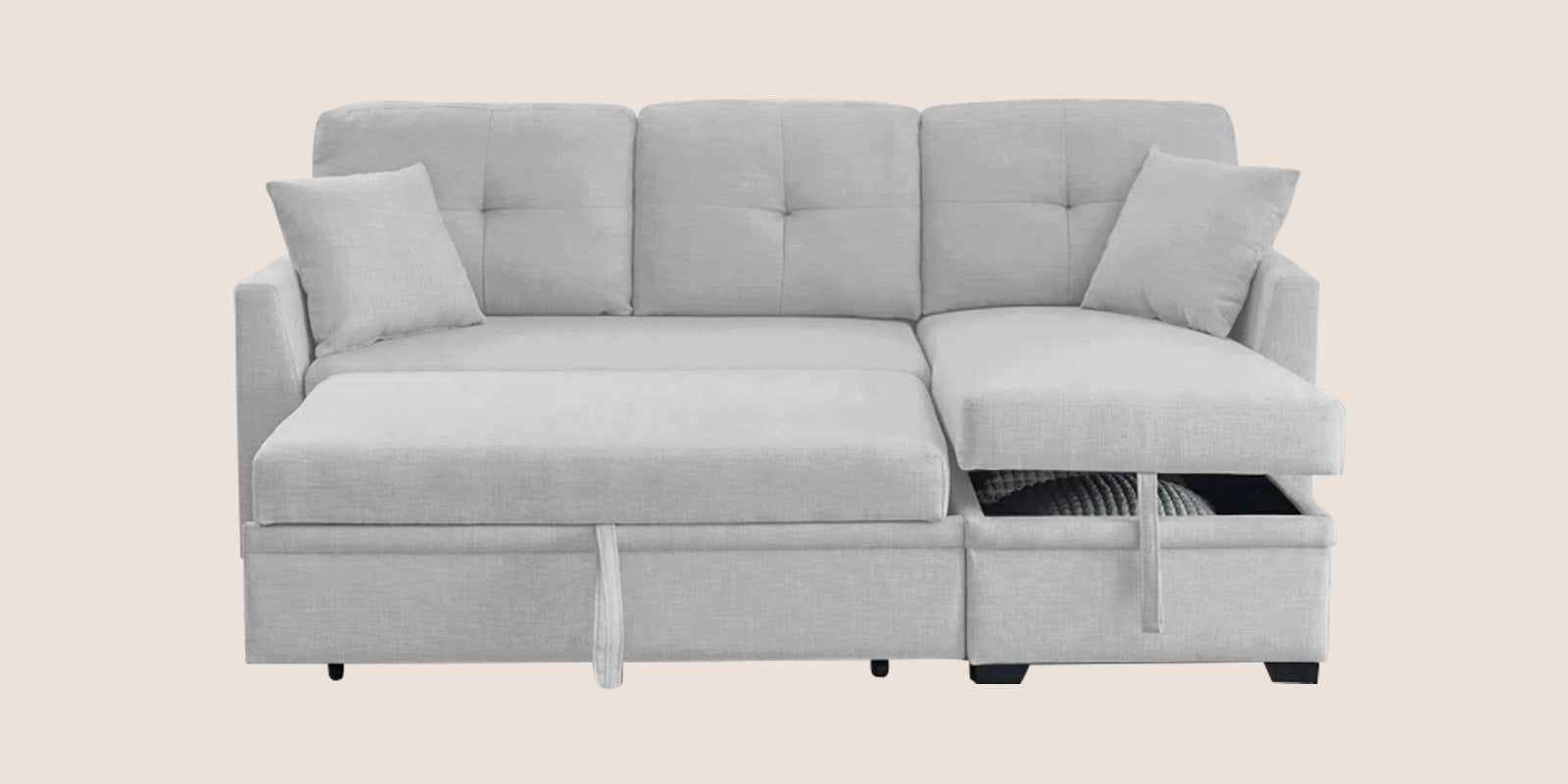 Jody Fabric 3 Seater Pull Out Sofa Cum Bed In Lit Grey Colour With Storage - Febonic Living