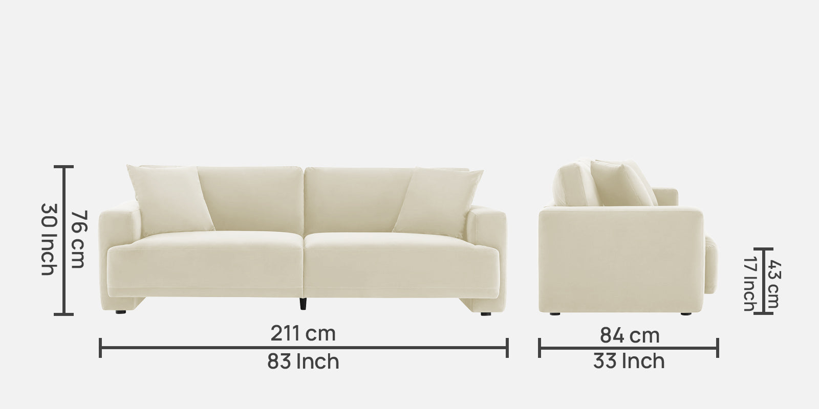 Kosta Velvet 3 Seater Sofa In Warm White Colour - Febonic Living