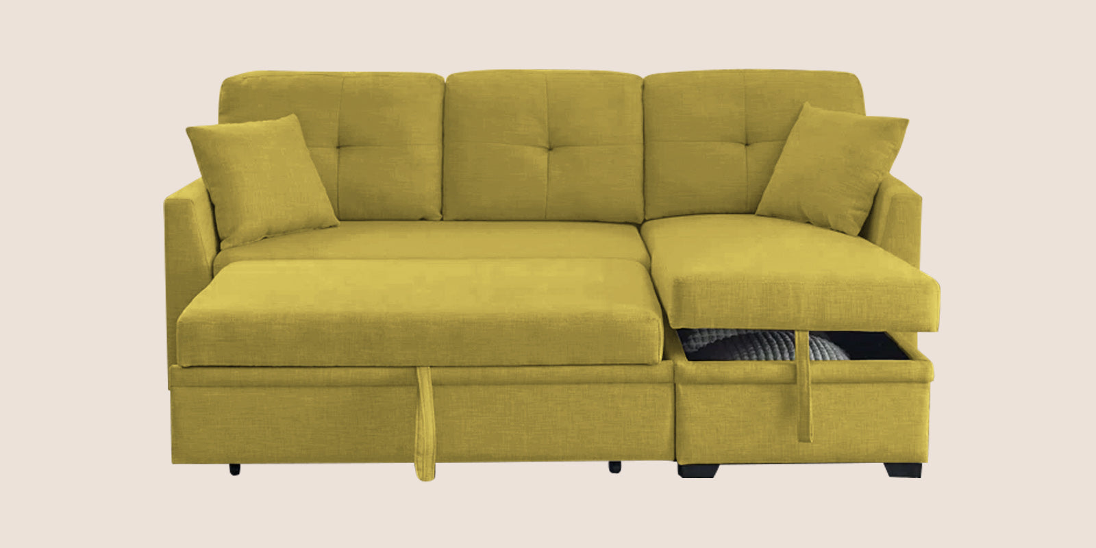 Jody Fabric 3 Seater Pull Out Sofa Cum Bed In Parrot Green Colour With Storage - Febonic Living