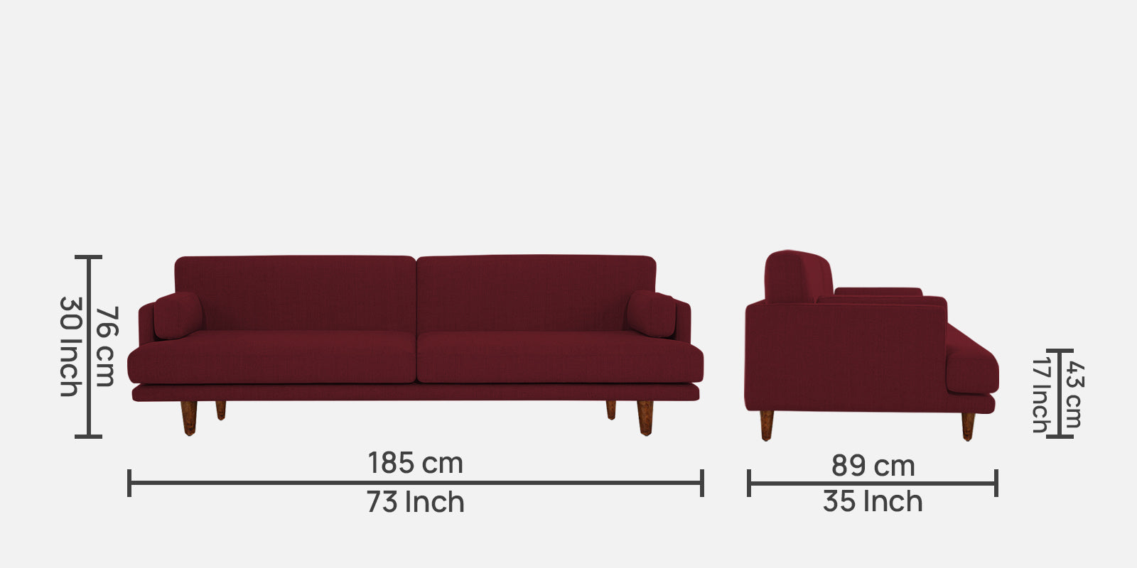 Ricky Fabric 3 Seater Sofa In Blood Maroon Colour - Febonic Living