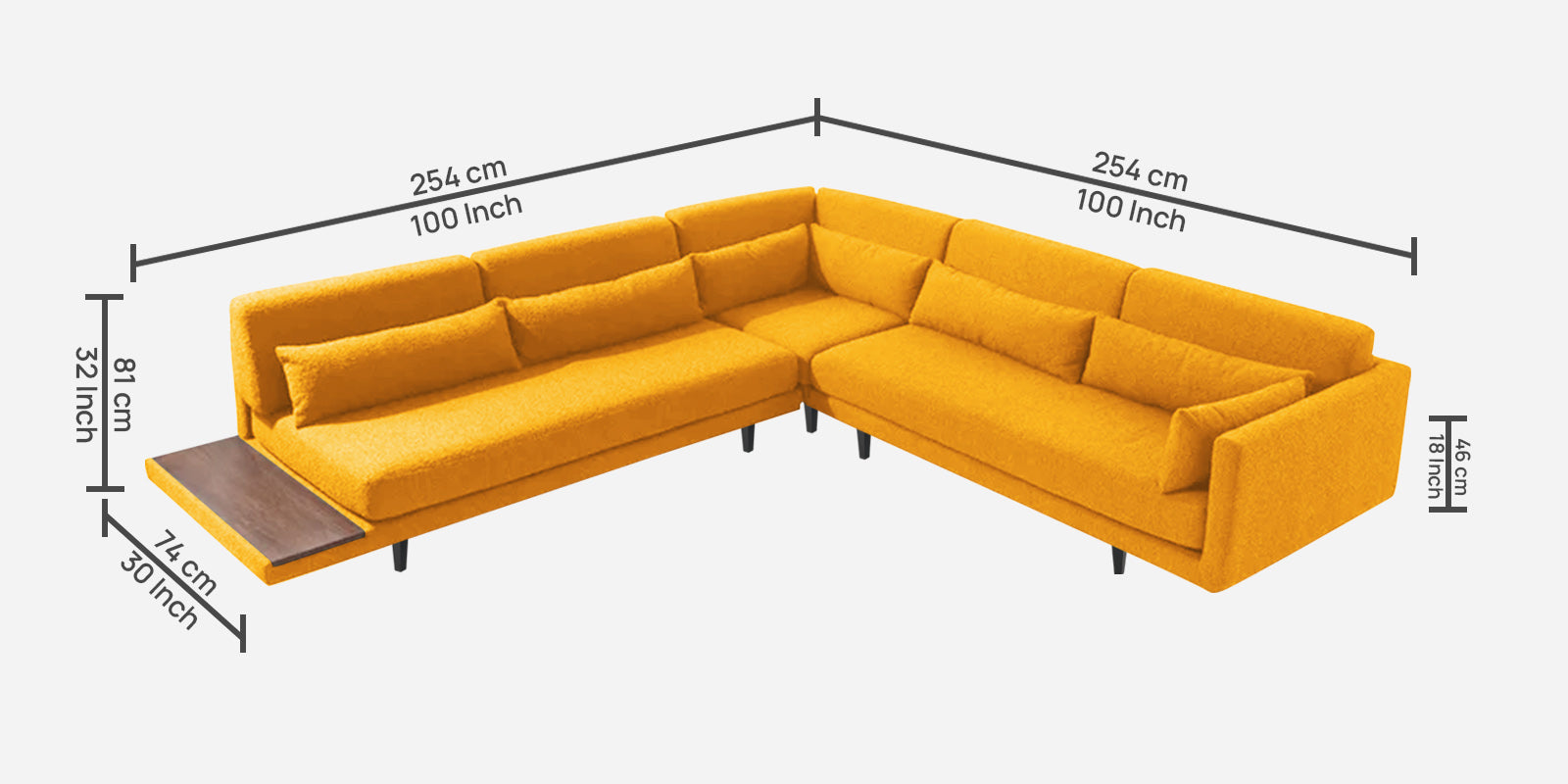 Malta Fabric 6 Seater LHS Corner Sofa In Bold yellow Colour - Febonic Living