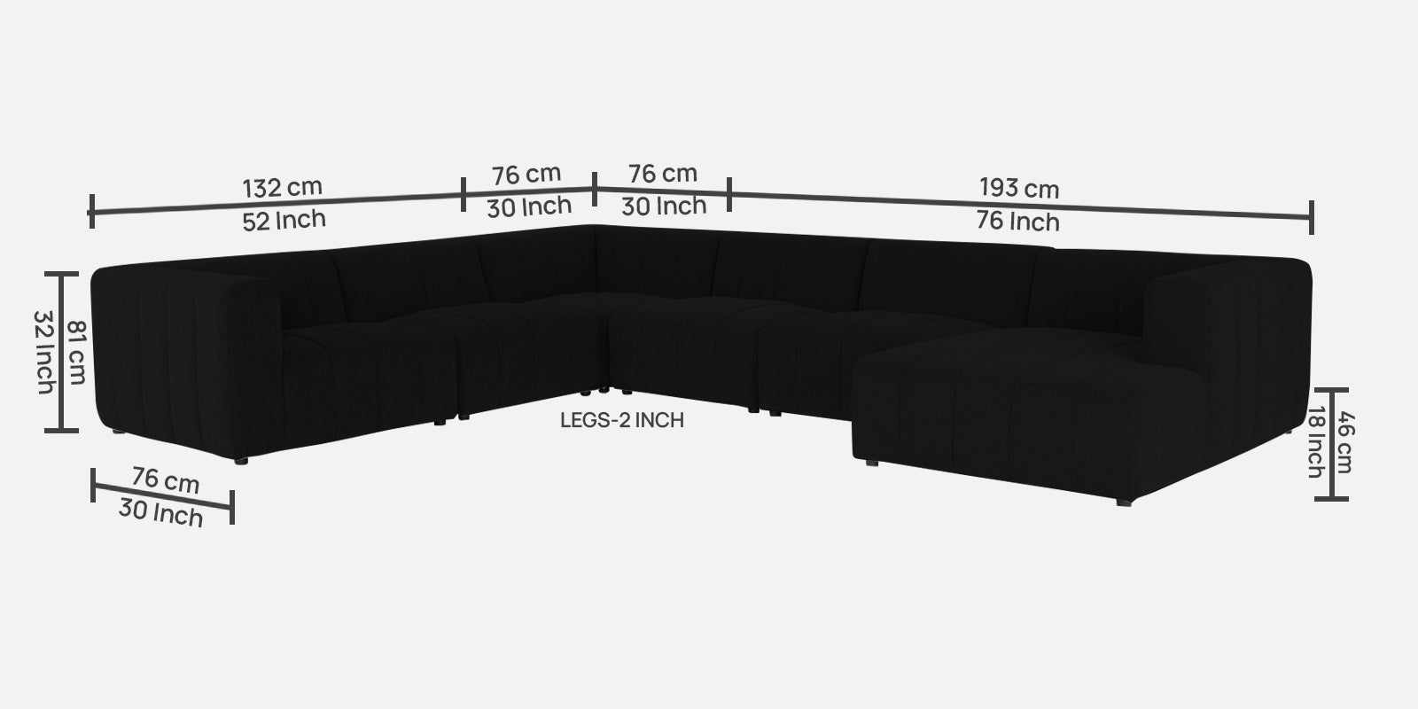 Damo Fabric LHS 8 Seater Corner Sofa In Zed Black Colour - Febonic Living