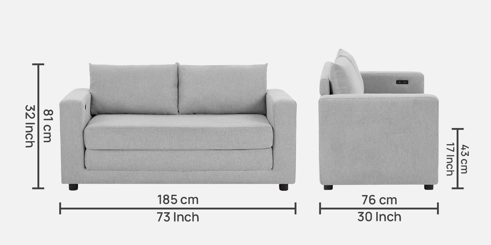 Roman Fabric 3 Seater Foldable Sofa Cum Bed In lit grey Colour With USB Portable Type - Febonic Living