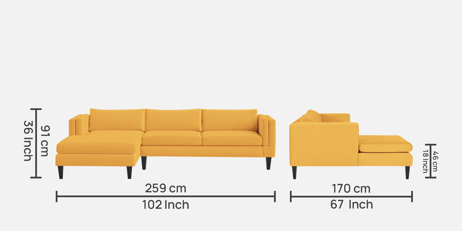 Jasper Velvet Rhs Sectional Sofa 3 Lounger In Turmeric Yellow Colour - Febonic Living