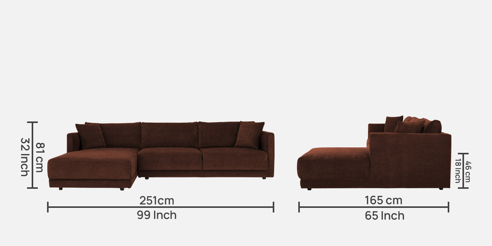 Northern Fabric RHS Sectional Sofa (3+Lounger) In Coffee brown Colour - Febonic Living