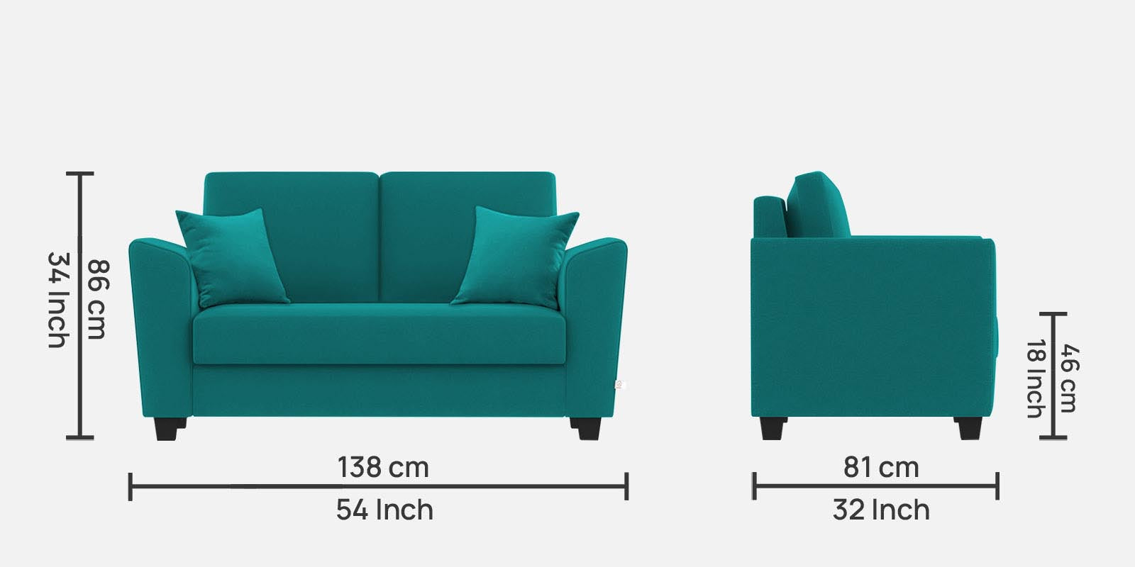 Daku Fabric 2 Seater Sofa In Sea green Colour - Febonic Living