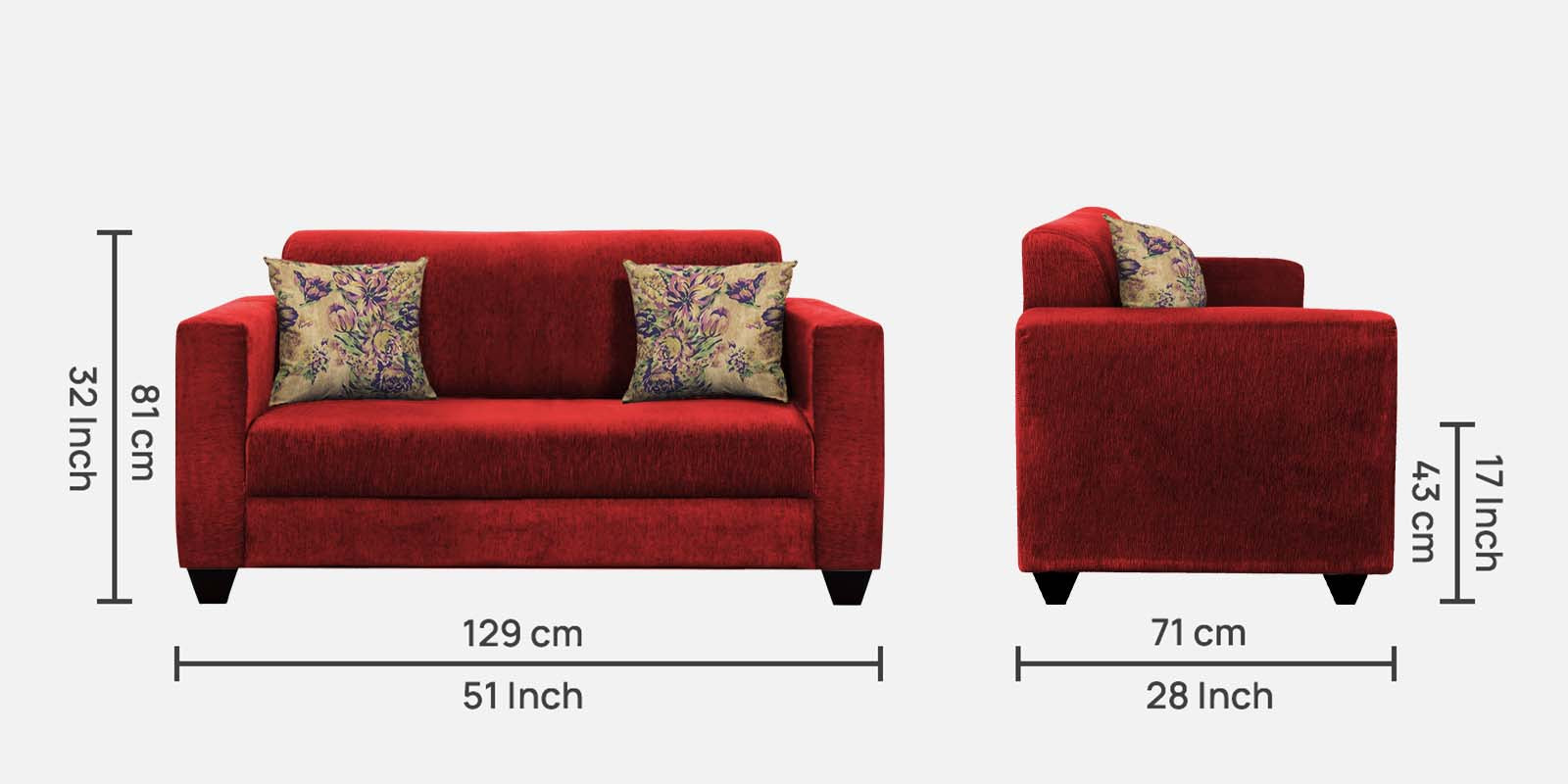 Lipu Fabric 2 Seater Sofa In Blood Maroon Colour