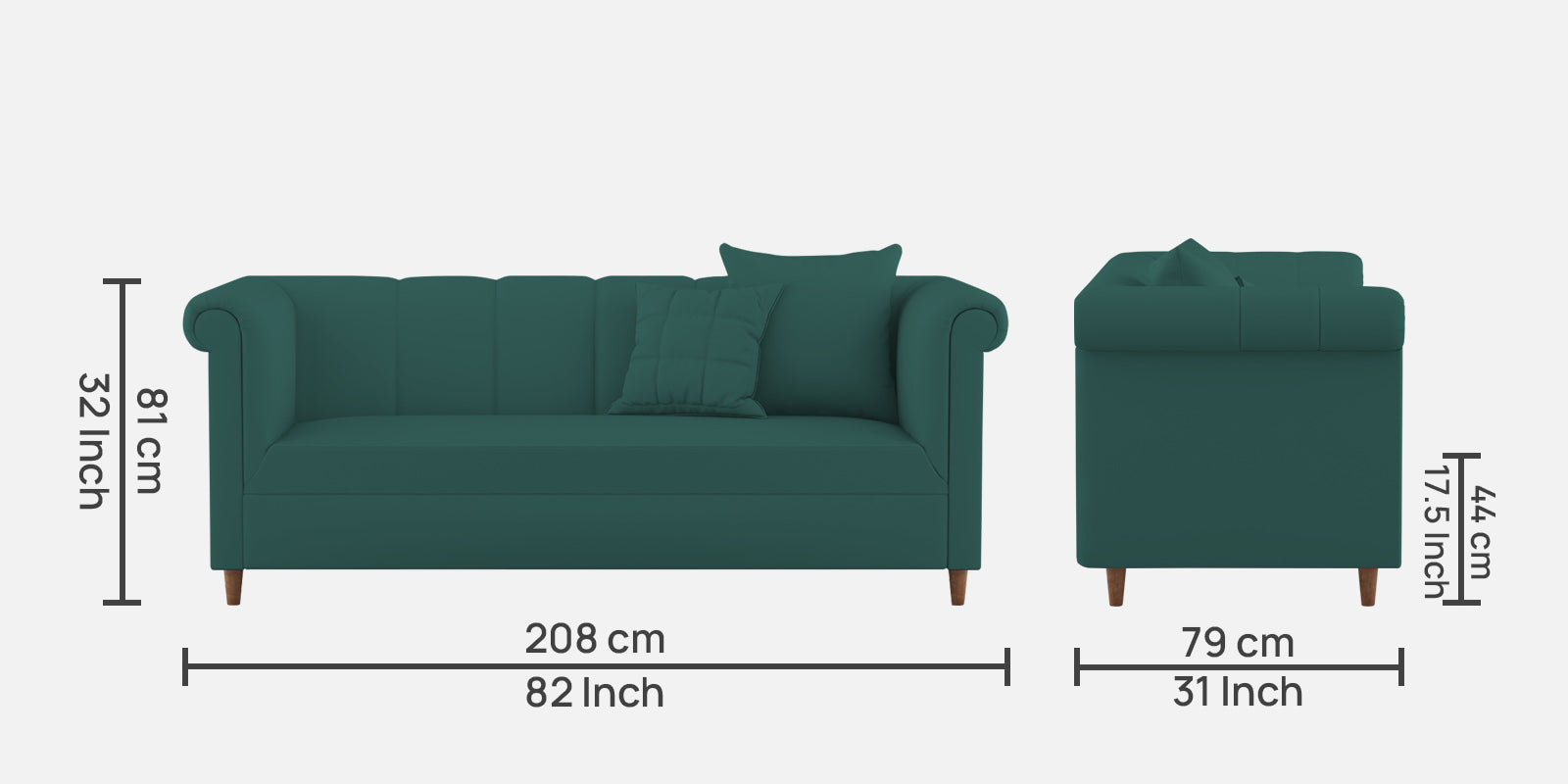 Rubi Velvet 3 Seater Sofa In Pine green Colour - Febonic Living