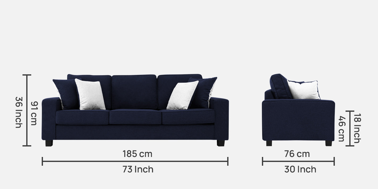 Ladybug Fabric 3 Seater Sofa In Royal Blue Colour - Febonic Living