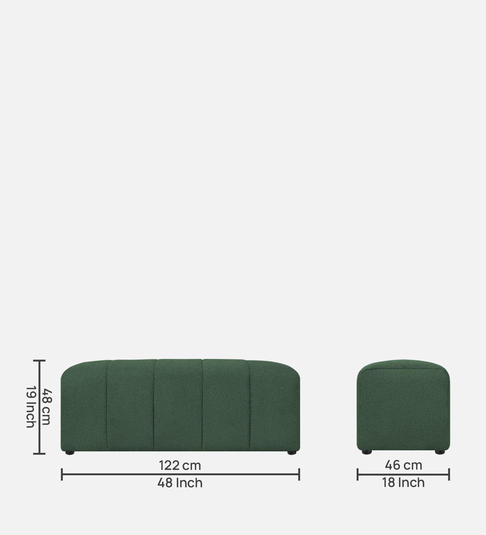 Rexi Boucle Fabric Bench In Bottle Green Colour - Febonic Living