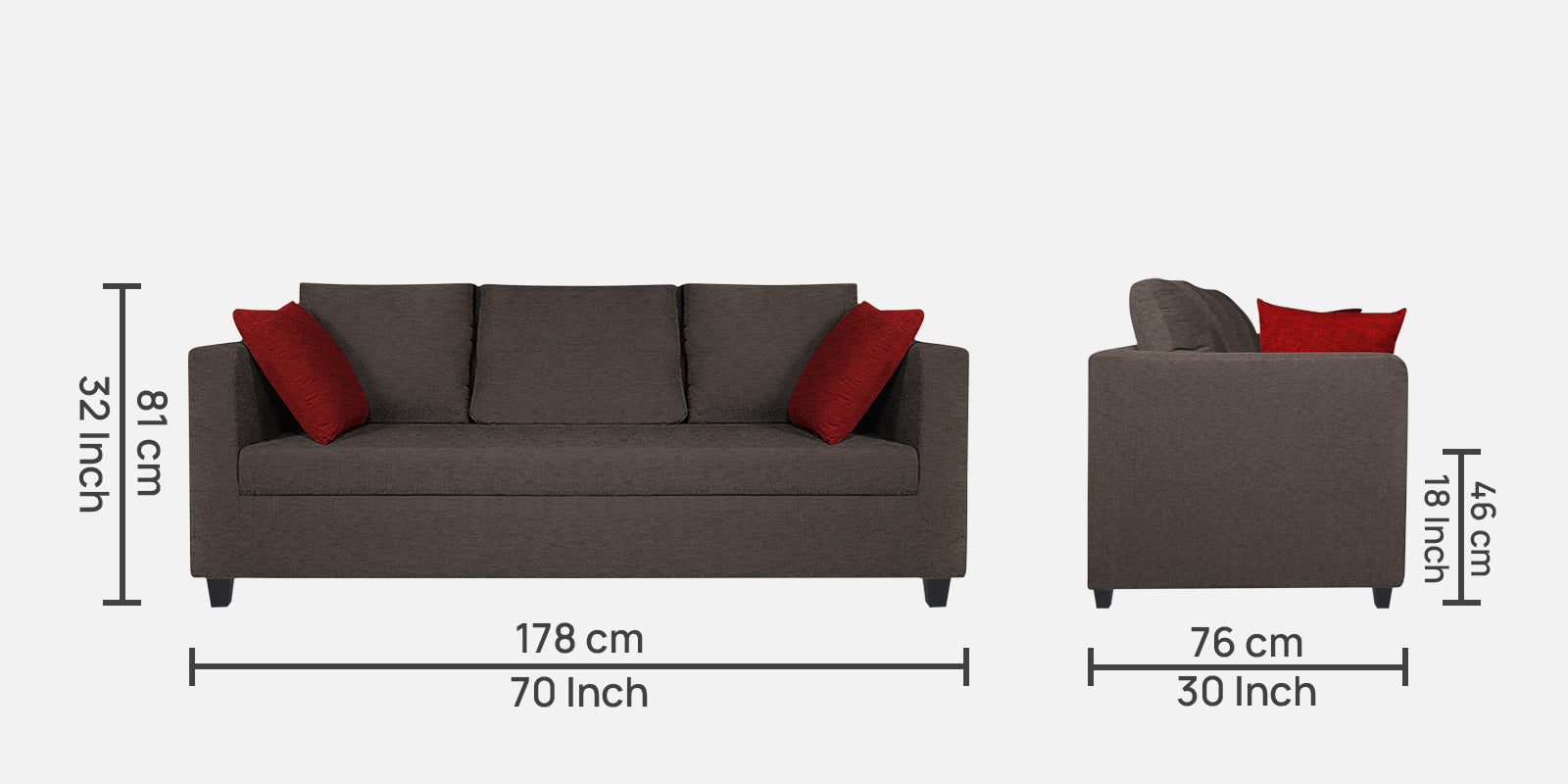 Nuska Fabric 3 Seater Sofa In Caspa Brown Colour - Febonic Living