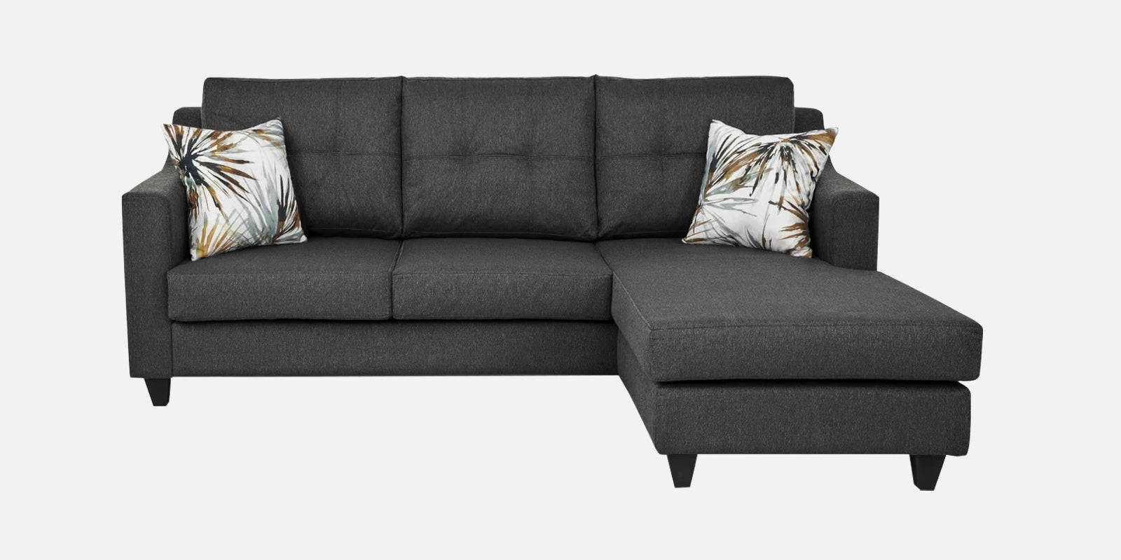 Welly Fabric LHS Sectional Sofa (2+Lounger) In Charcoal Grey Colour - Febonic Living