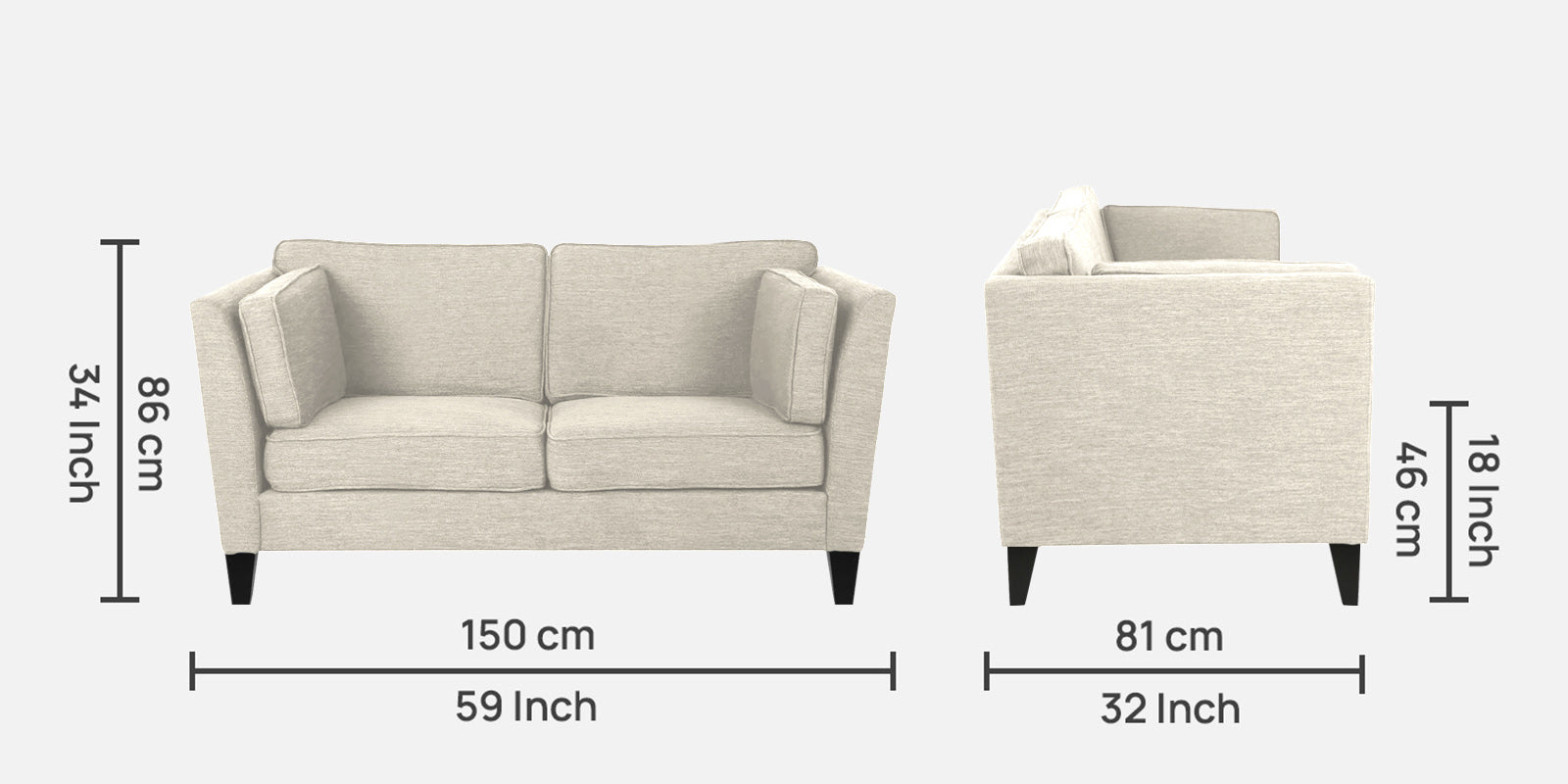 Nigar Fabric 2 Seater Sofa In Ivory Cream Colour - Febonic Living