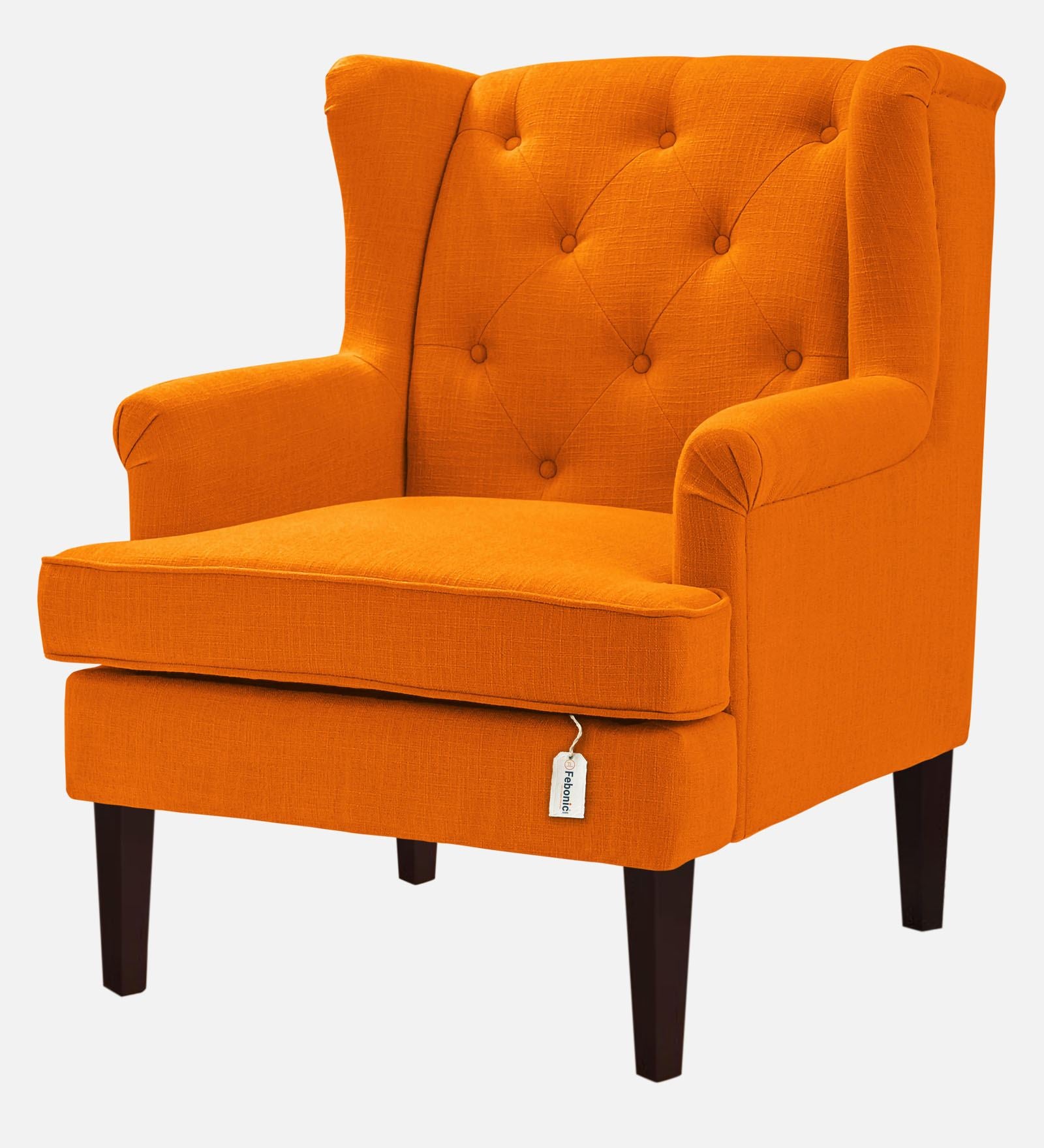 Deyuk Fabric Wing Chair In Vivid Orange Colour - Febonic Living