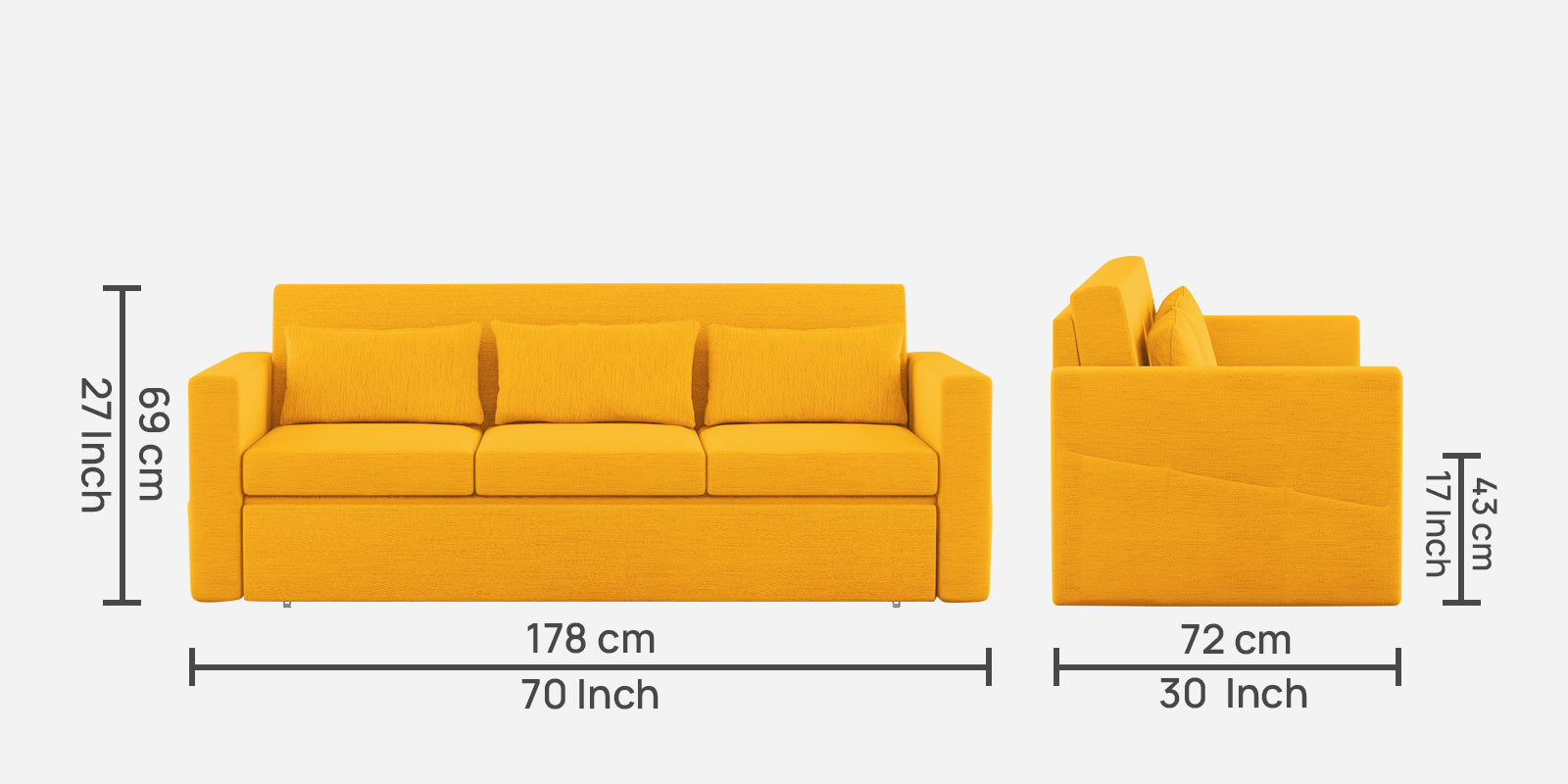 River Fabric 3 Seater Pull Out Sofa Cum Bed In Bold yellow Colour - Febonic Living