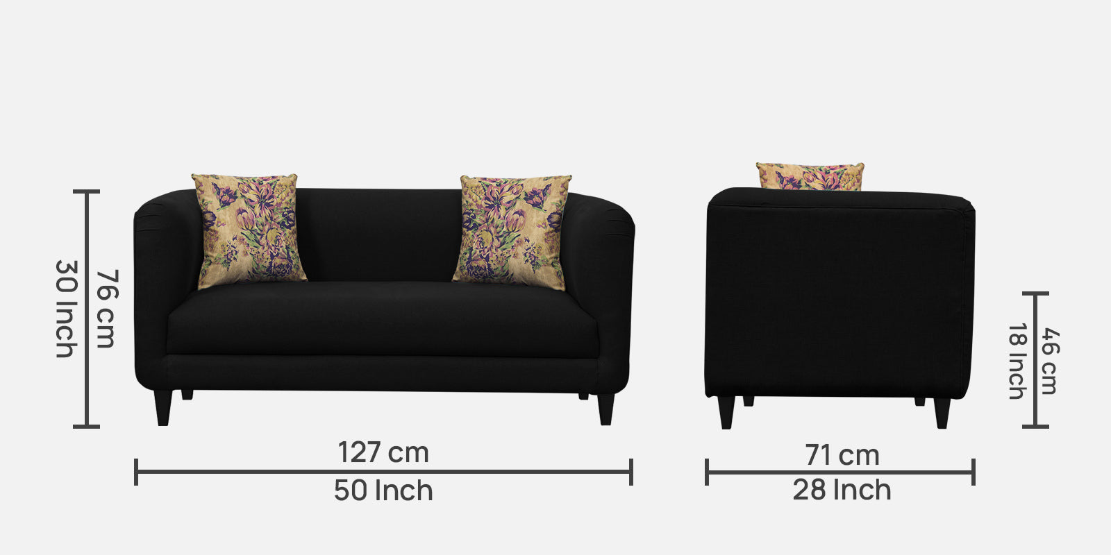Niki Fabric 2 Seater Sofa In Zed Black Colour