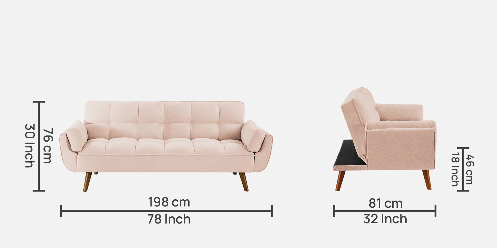 Melano Fabric 3 Seater Convertible Sofa Cum Bed In Woom Beige Colour - Febonic Living