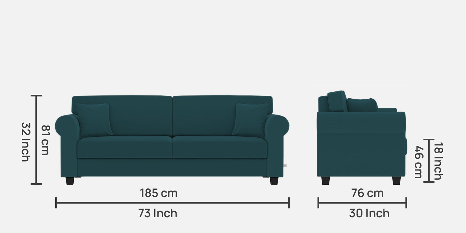 Numonk Velvet 3 Seater Sofa In Arabian Green Colour - Febonic Living