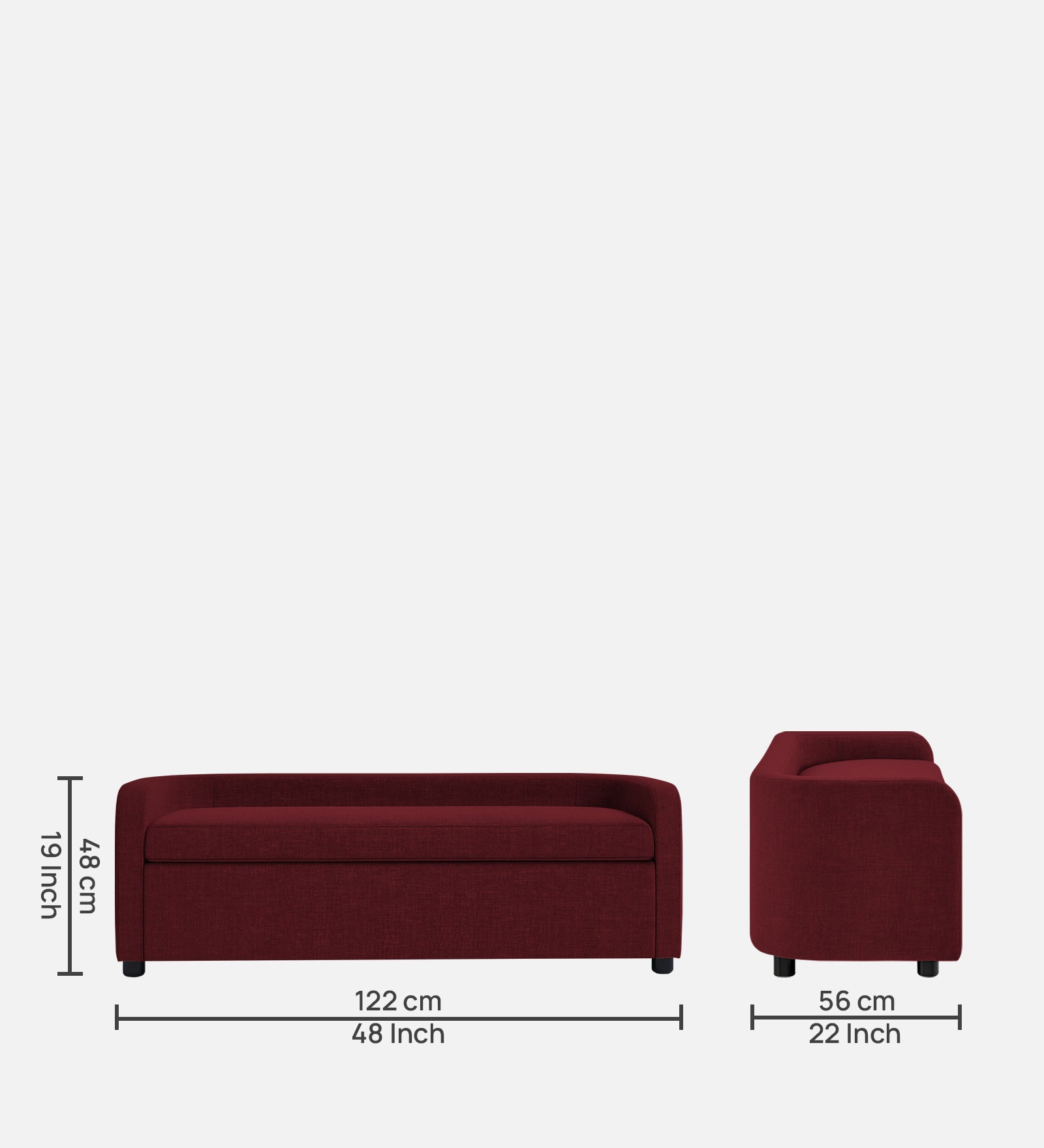 Cooper Fabric Storage Bench In Blood Maroon Colour - Febonic Living