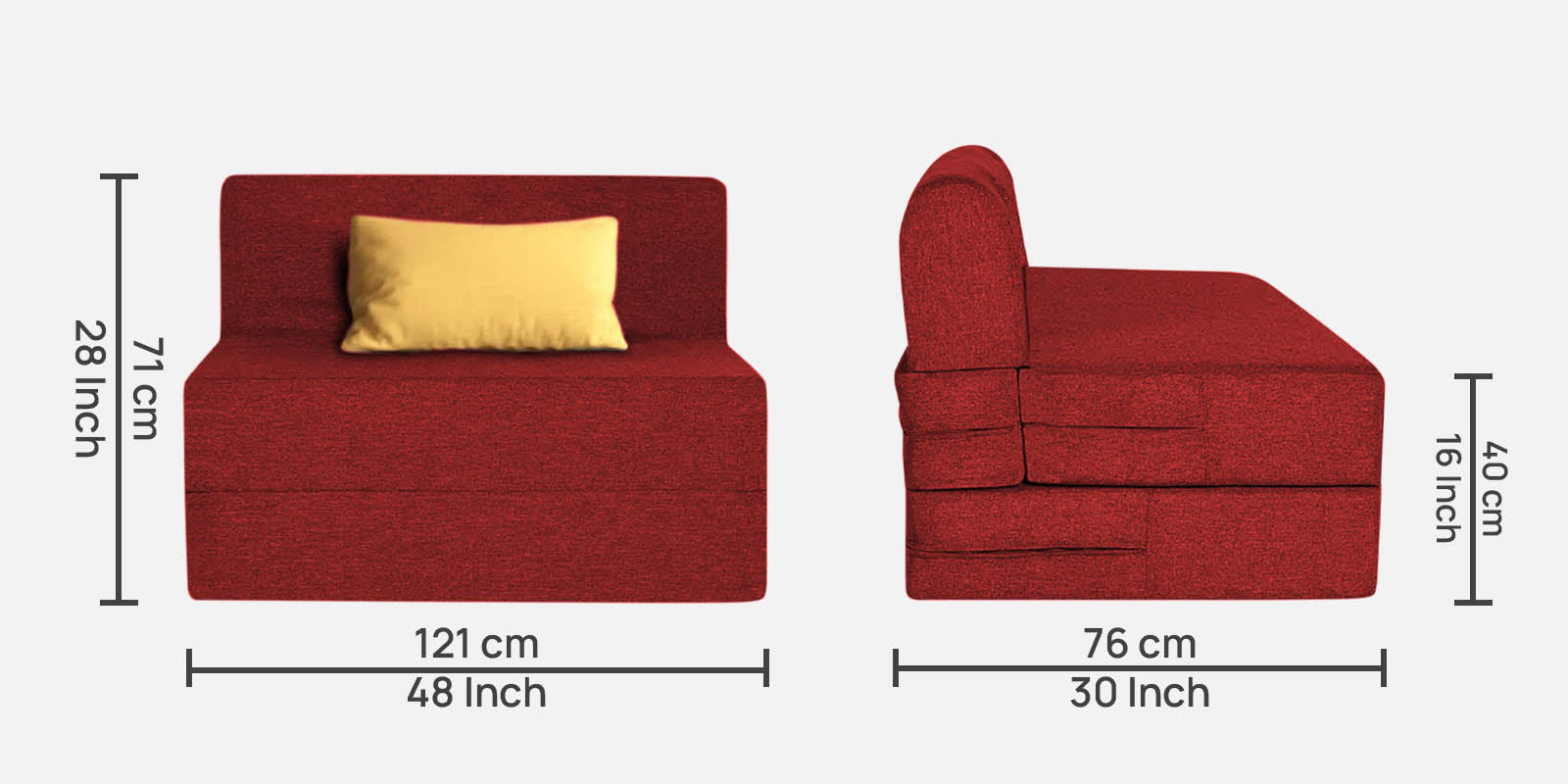 Fleepy Fabric 2 Seater Foldable Sofa Cum Bed In Blood Maroon Colour - Febonic Living