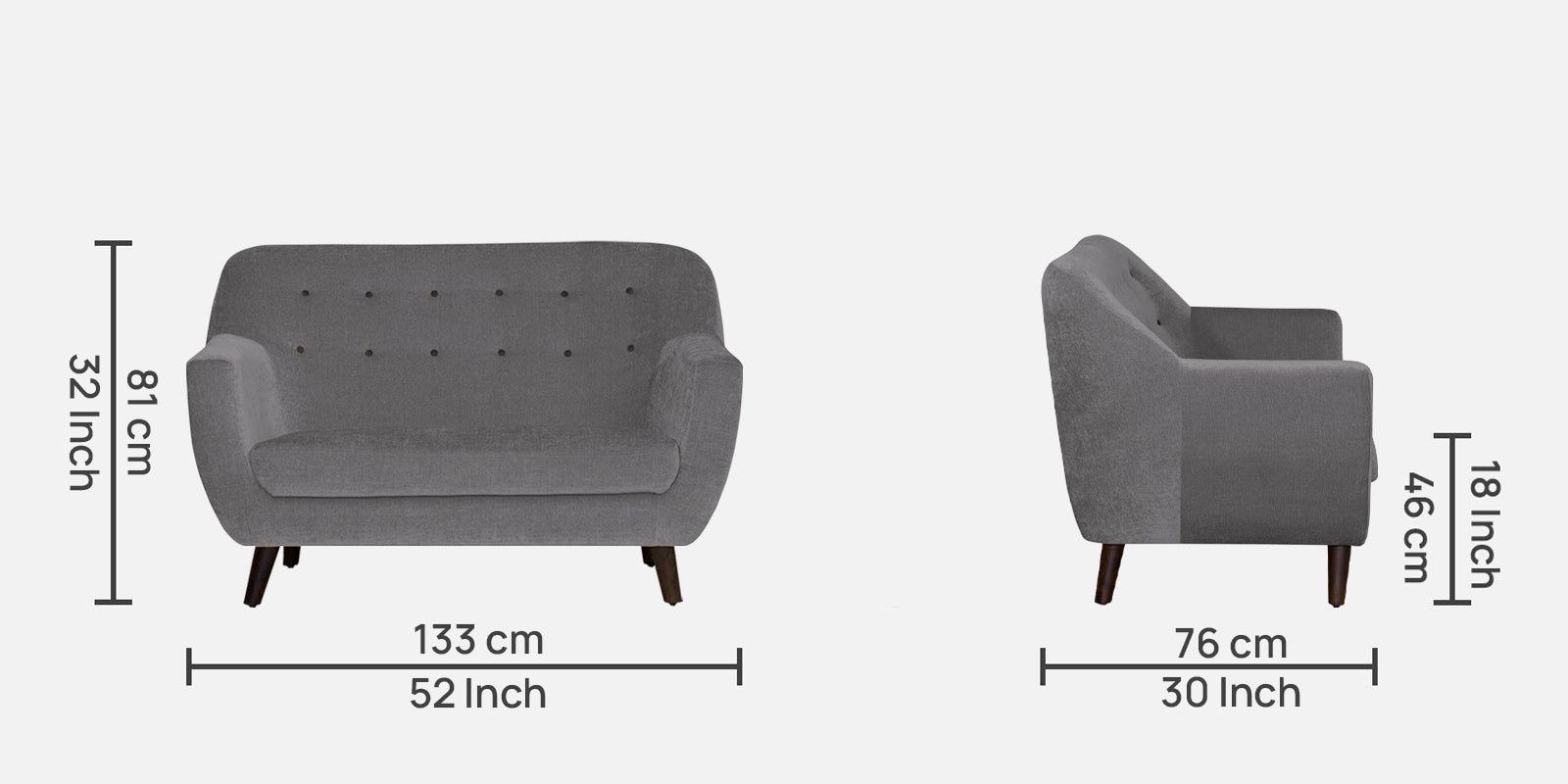 German Fabric 2 Seater Sofa In Sudo Grey Colour - Febonic Living