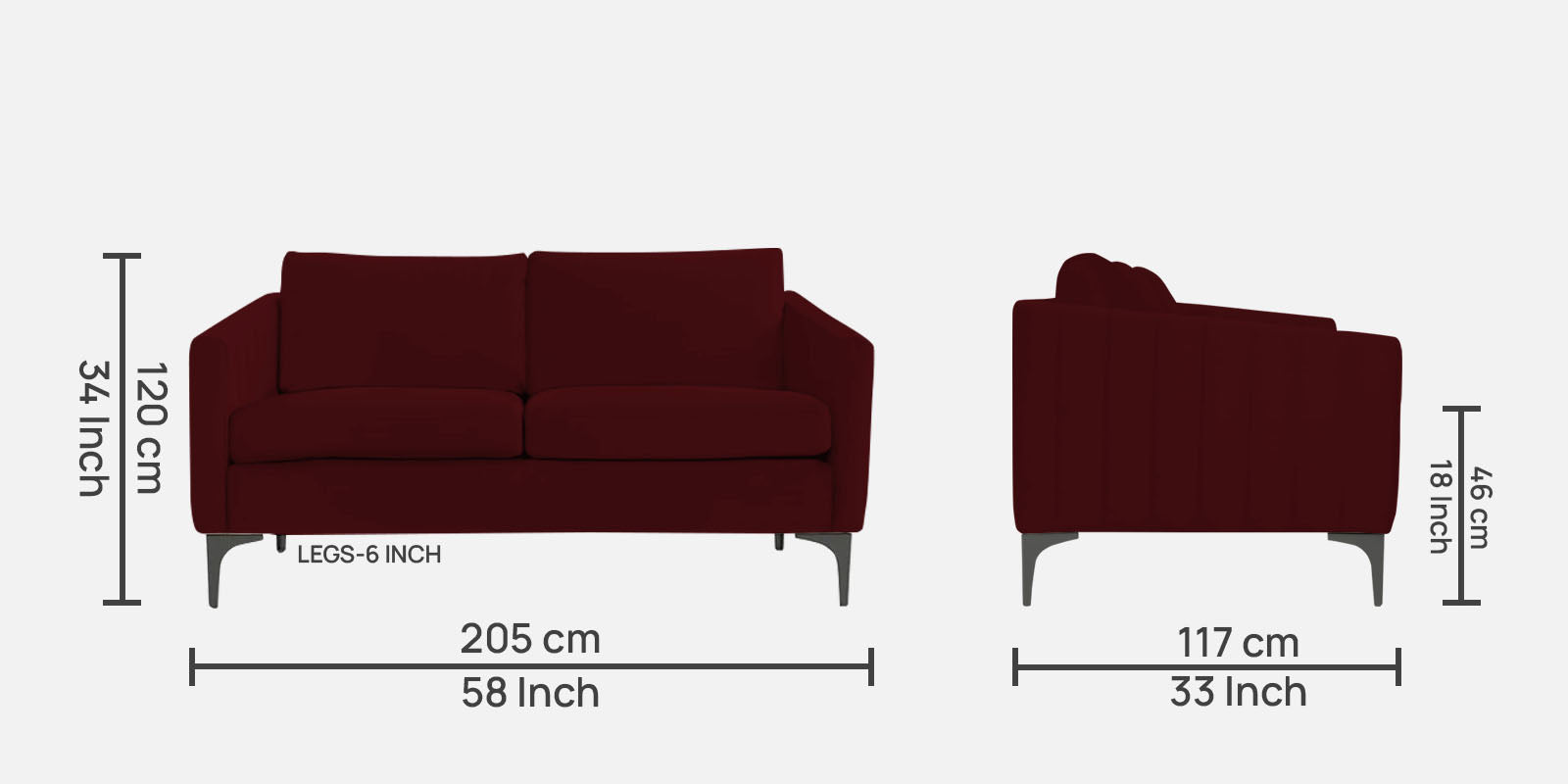 Haru Velvet 2 Seater Sofa in Dark Maroon Colour