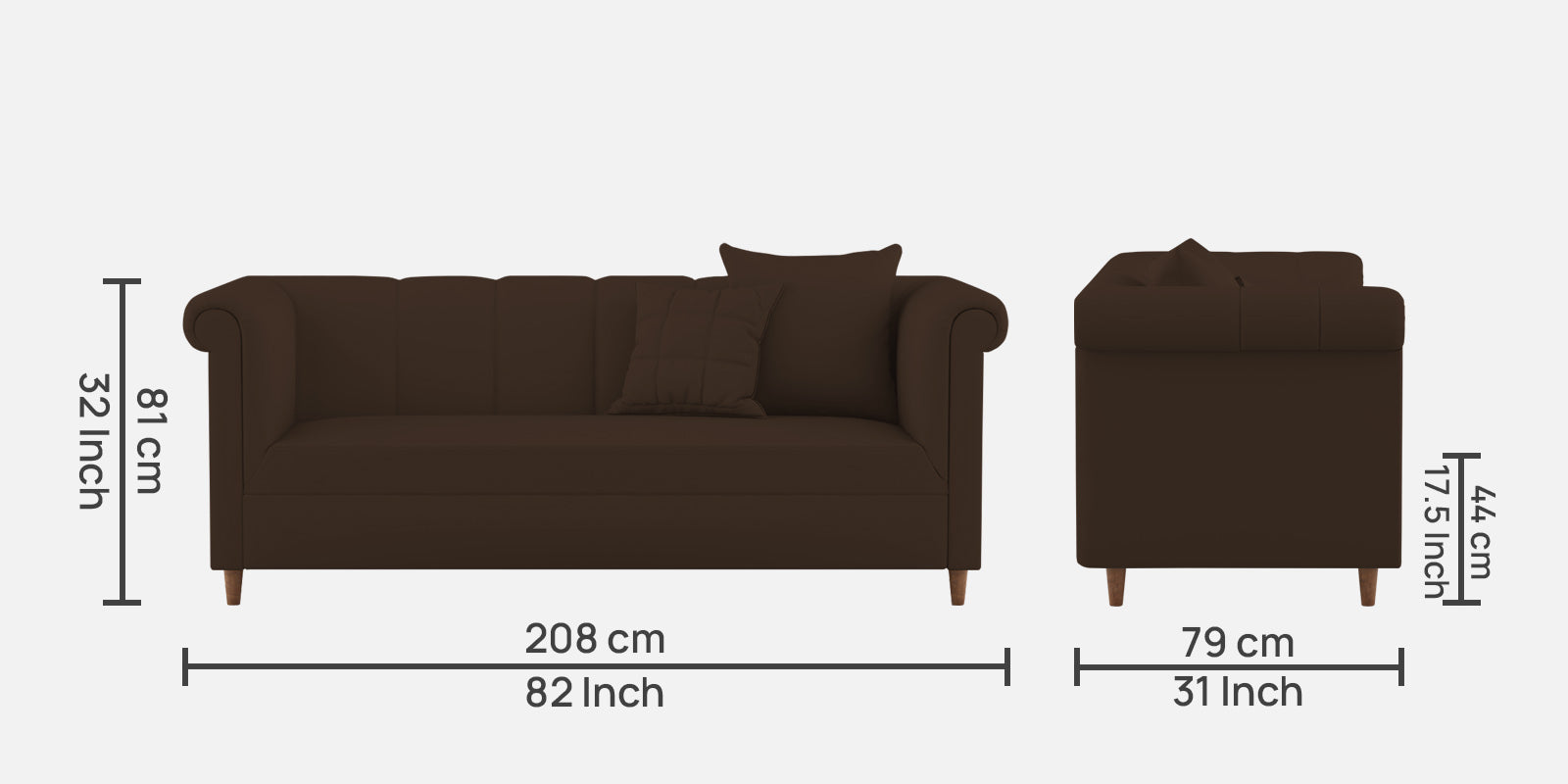 Rubi Velvet 3 Seater Sofa In Chocolate Brown Colour - Febonic Living