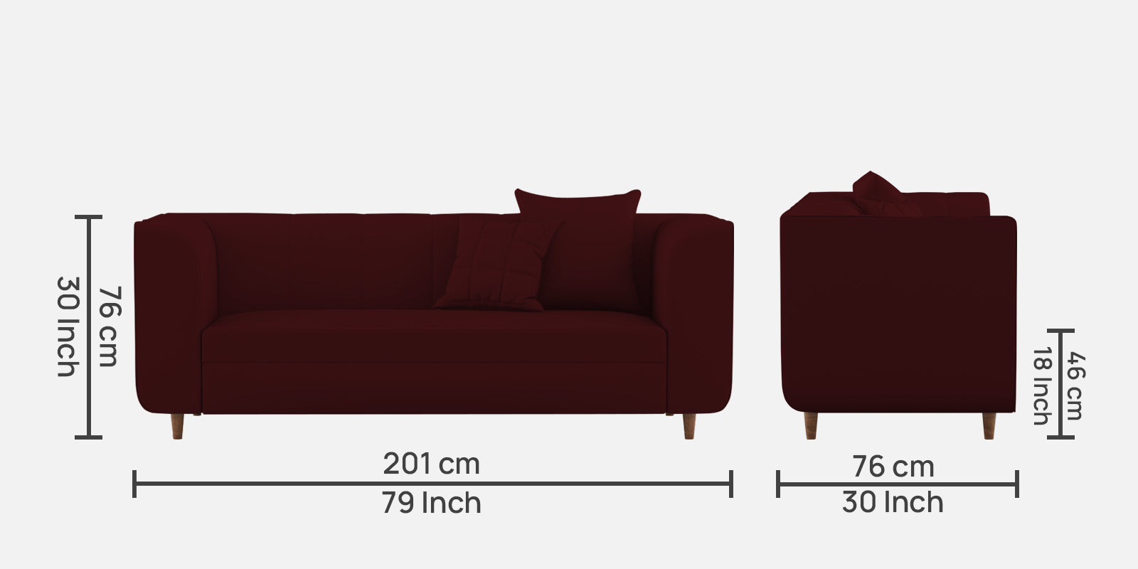 Sumo Velvet 3 Seater Sofa In Blood Maroon Colour - Febonic Living