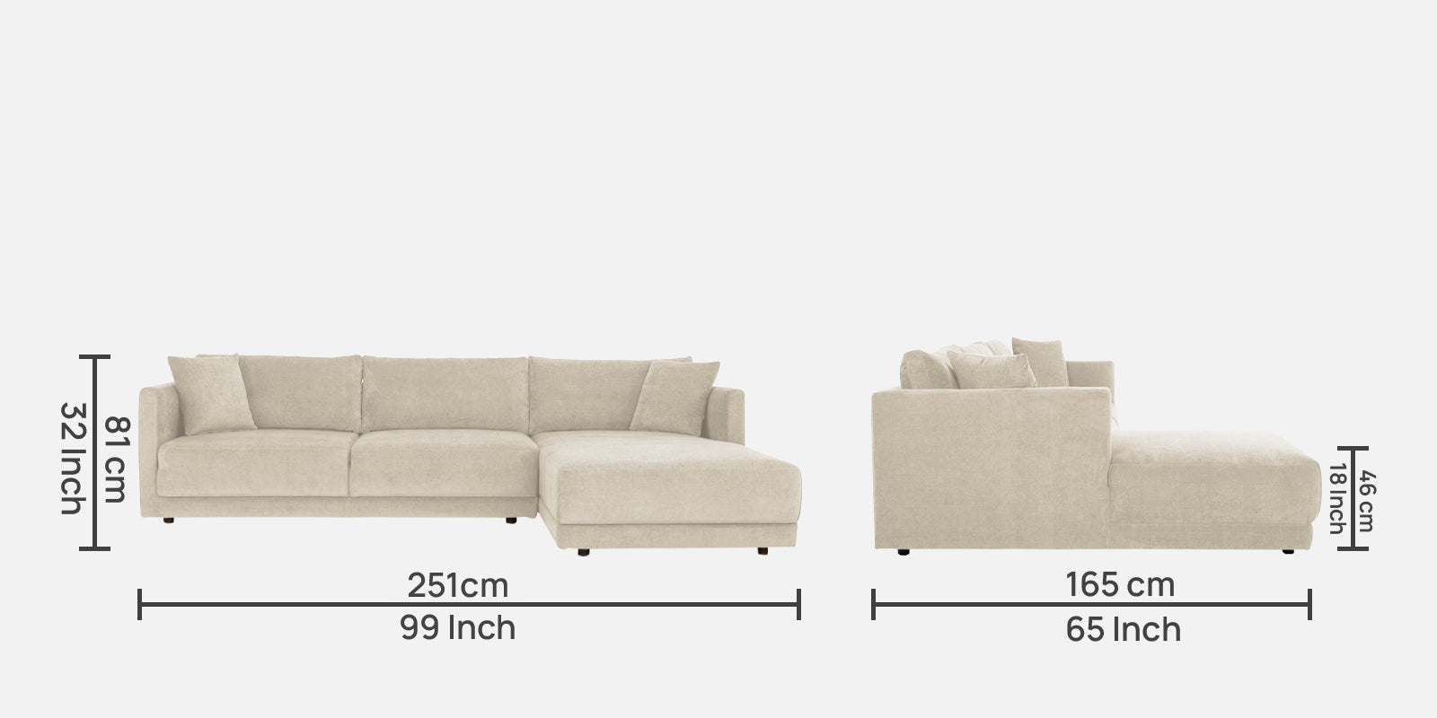 Northern Fabric LHS Sectional Sofa (3+Lounger) In Ivory Beige Colour - Febonic Living