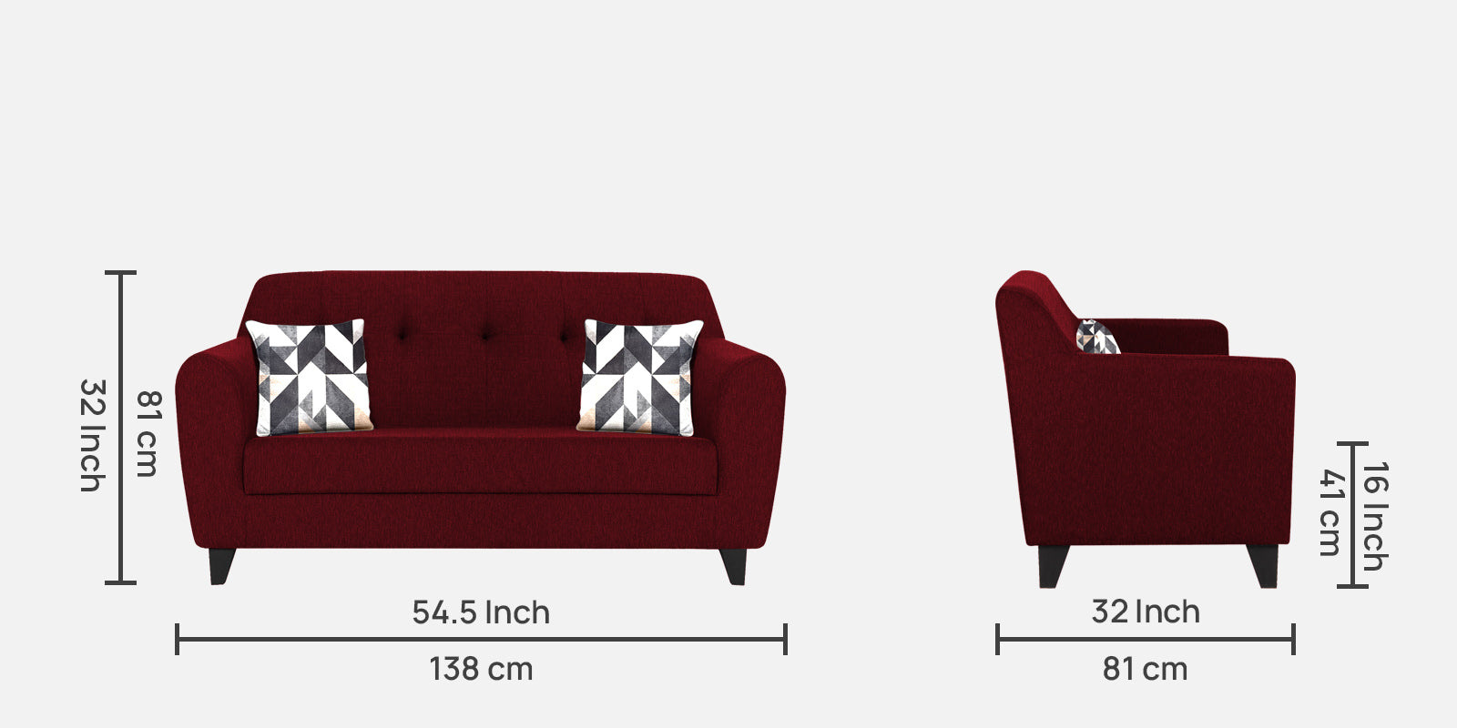 Melaan Fabric 2 Seater Sofa In Ruby Red Colour