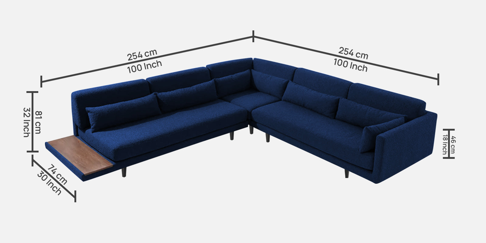 Malta Fabric 6 Seater RHS Corner Sofa In Royal Blue Colour - Febonic Living